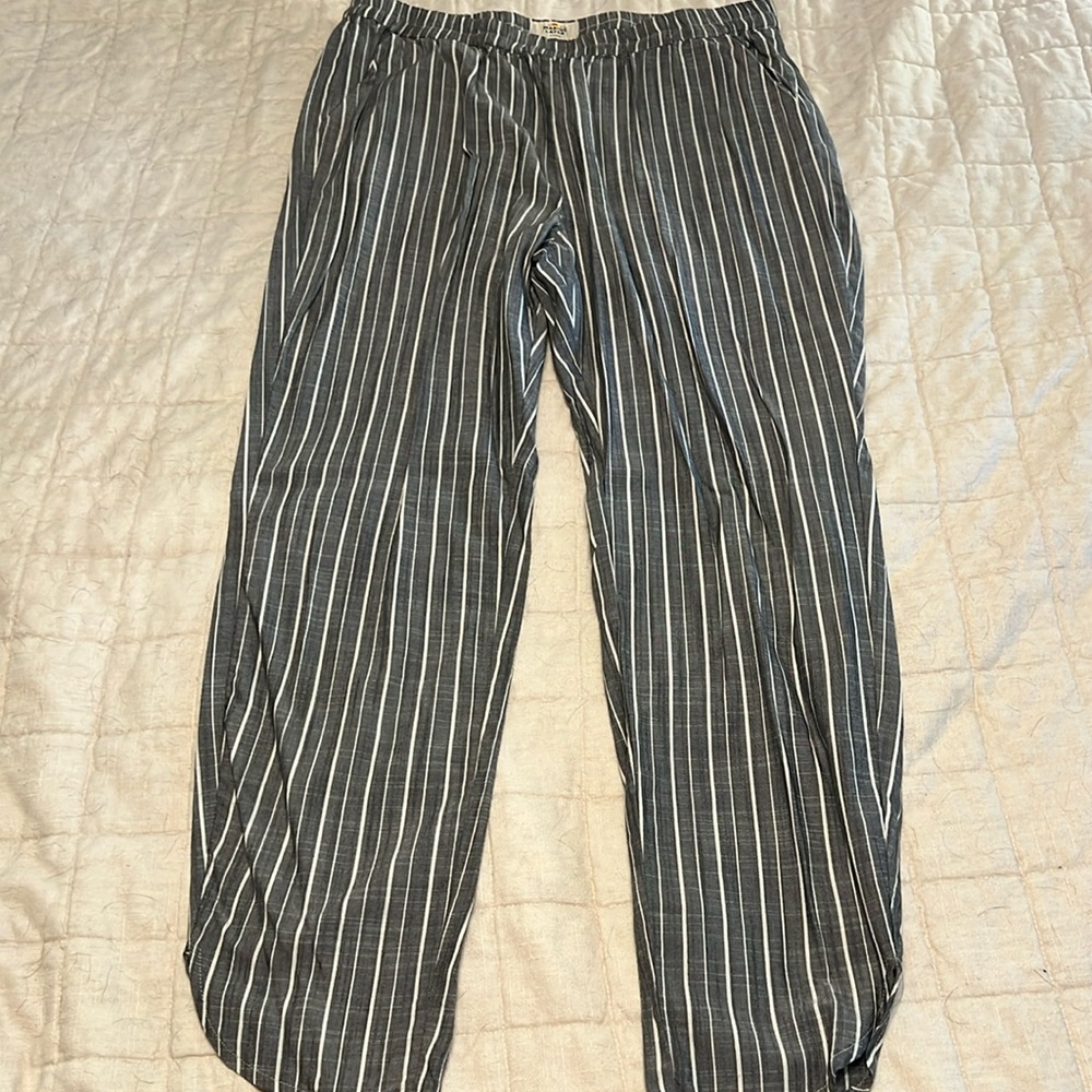 Marine Layer Black and White Pinstripe Wide-Leg Trousers